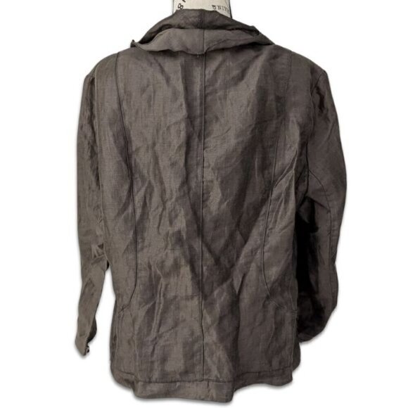 Gerry Weber Cinch Sleeves Buttoned Front Blazer Top Linen Brown Bronze FR 42 M - Picture 2 of 9